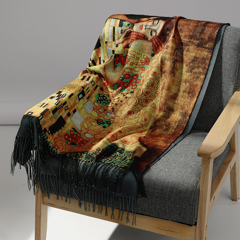 Women's scarf with art cashmere feel and art print, 70x180 cm