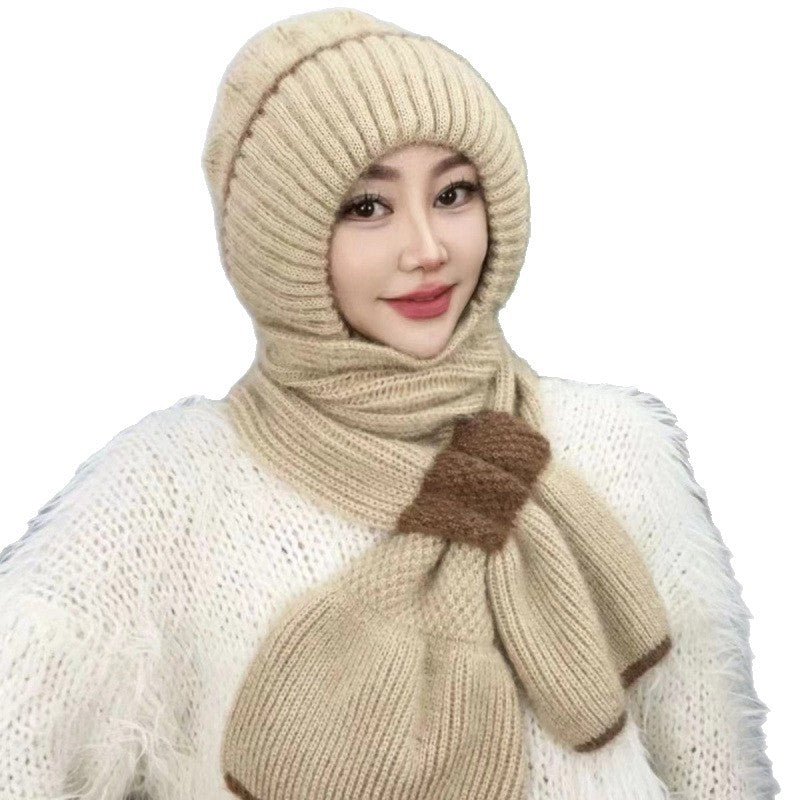 Knitted hat and scarf set, lined, windproof