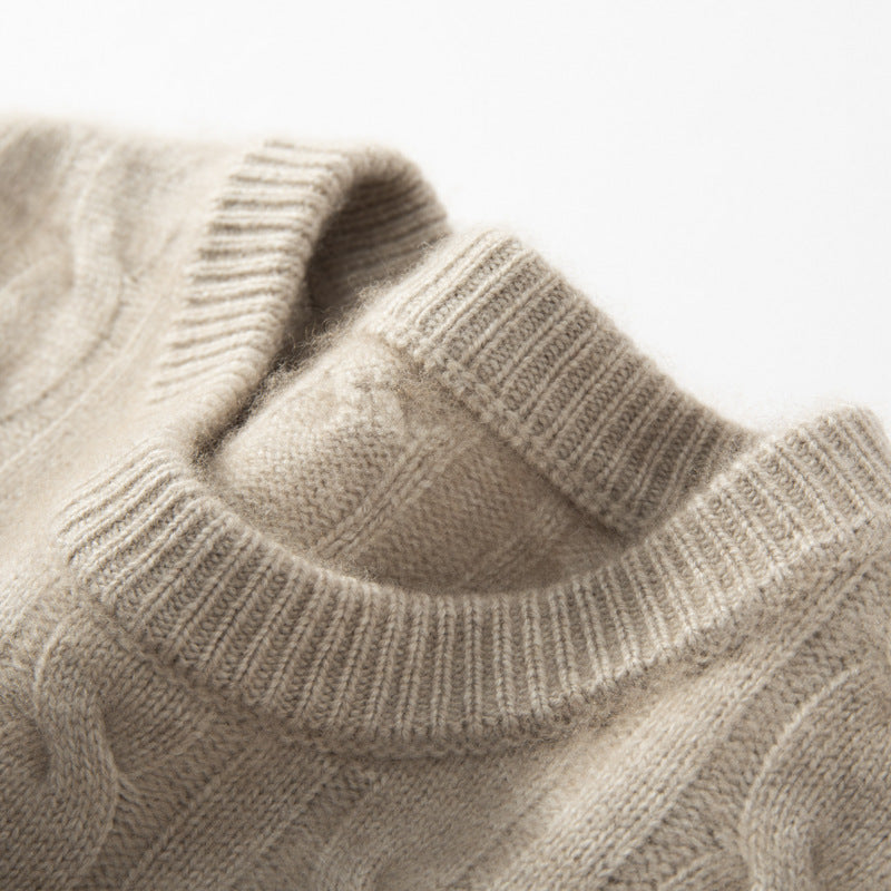 Men's cashmere sweater, cable pattern, heavy knit design