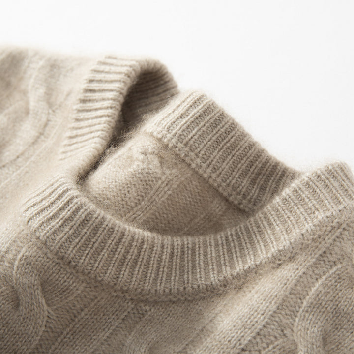 Men's cashmere sweater, cable pattern, heavy knit design