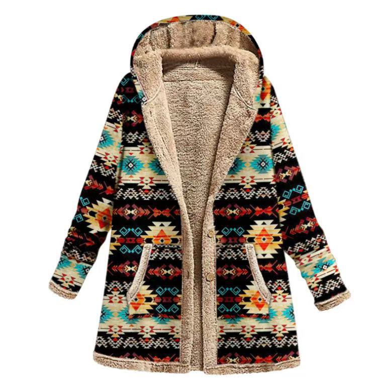 Padded hooded jacket with zipper and print