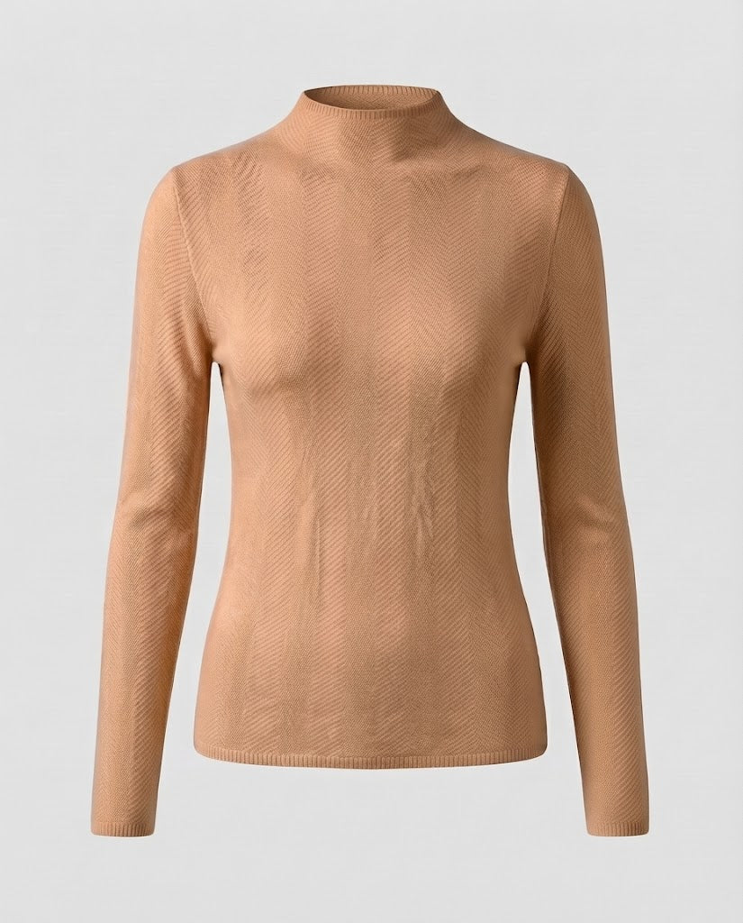 Women Fine Minimalist Stand Collar Sweater made of snug fine knit Mune Fashion
