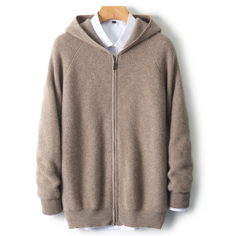 Men's hoodie cardigan, 100% wool