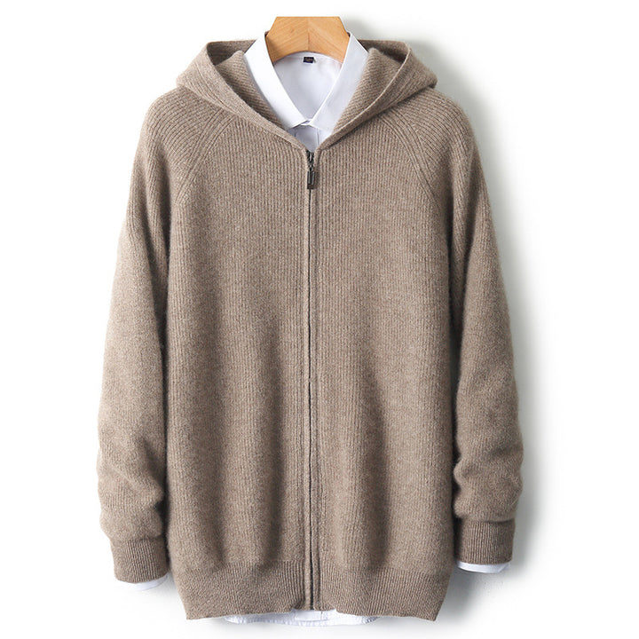 Men's hoodie cardigan, 100% wool