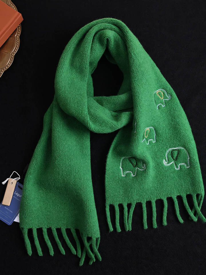 Merino wool scarf with artistic line pattern