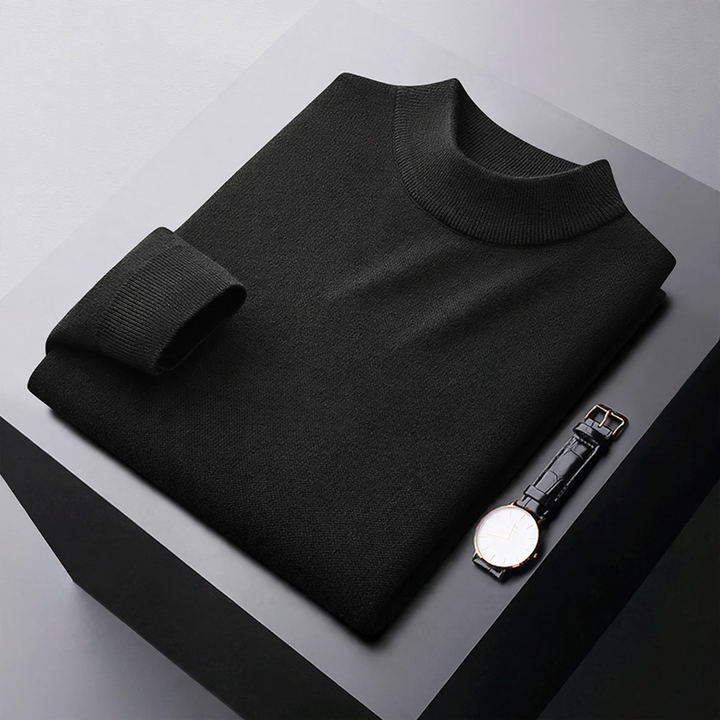 Men's wool pullover, stand-up collar, lined