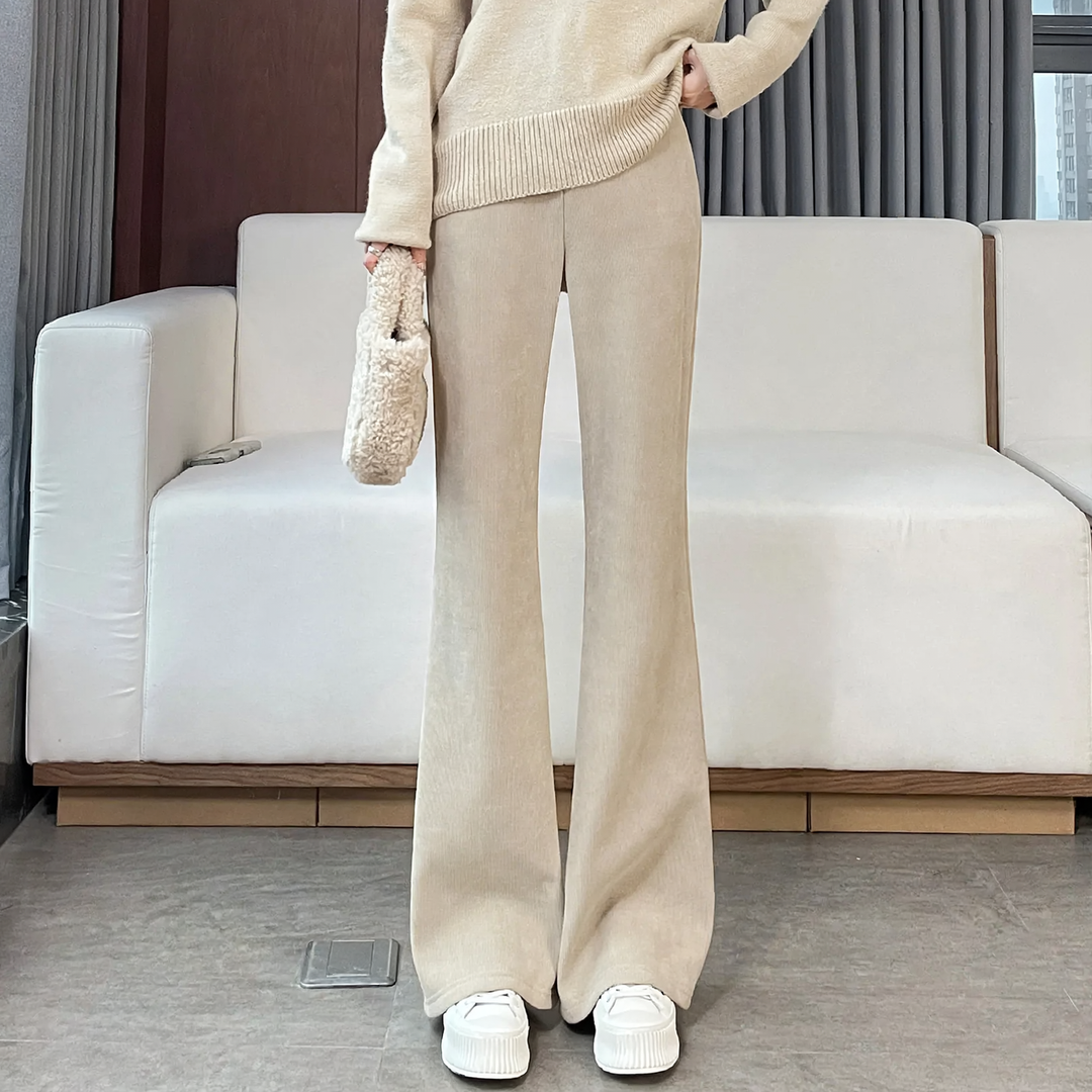 Chenille-flared trousers for women