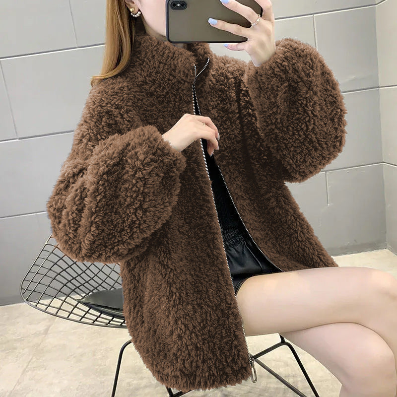 Unisex-Sheepskin-Jacket, padded, with stand-up collar