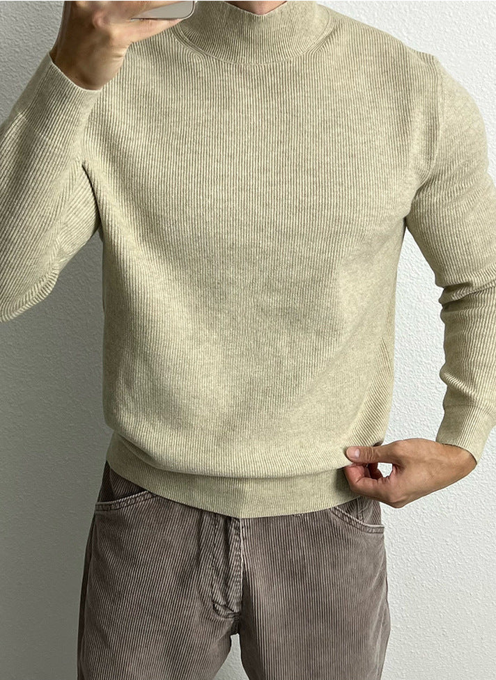 Men's knitted pullover, stand-up collar, form-fitting