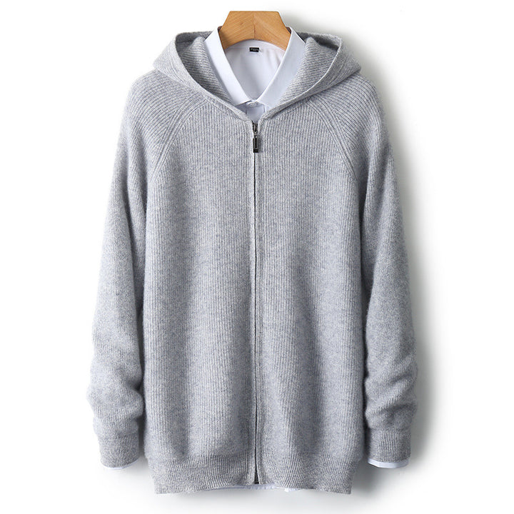 Men's hoodie cardigan, 100% wool