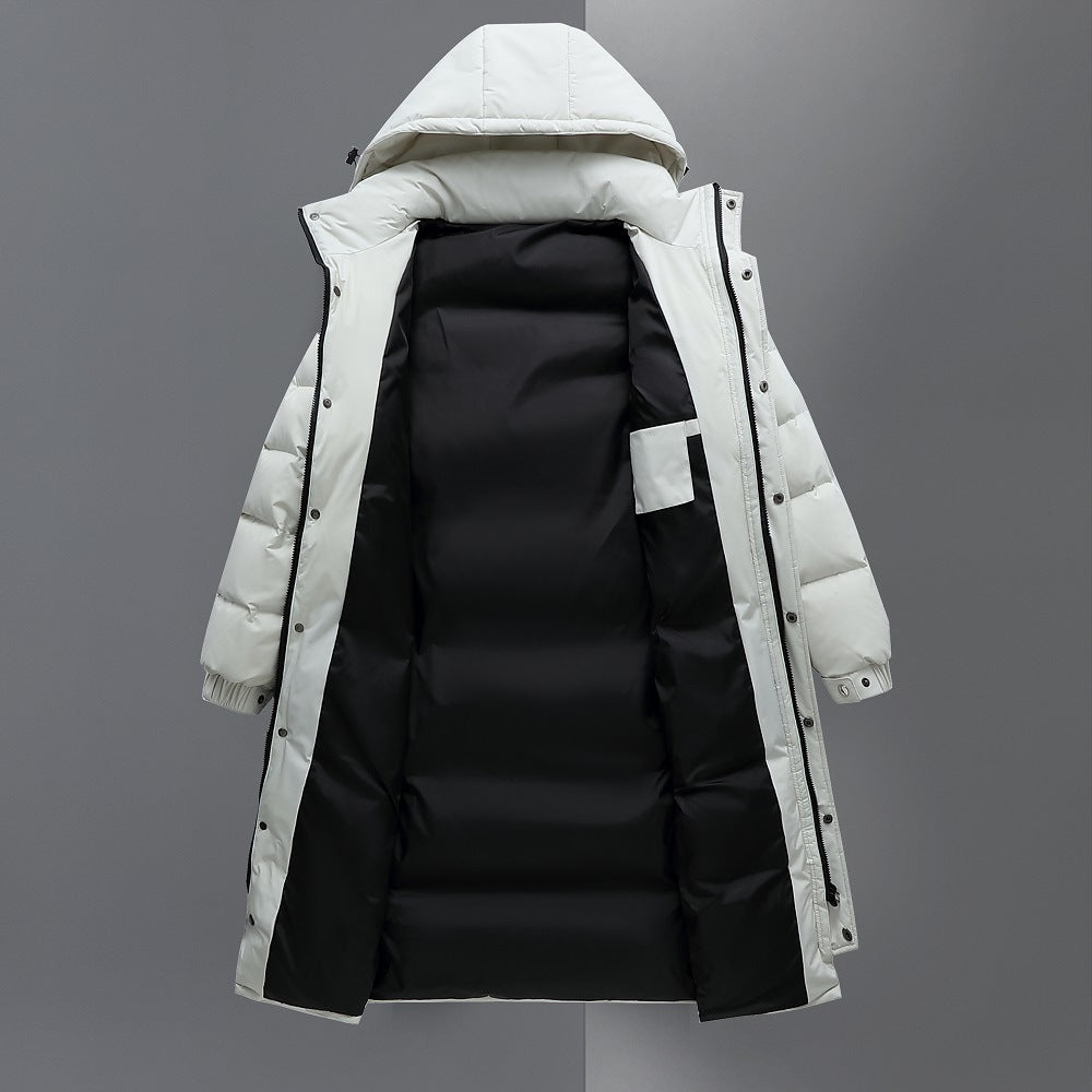 Long men's down coat, windproof, knee-length