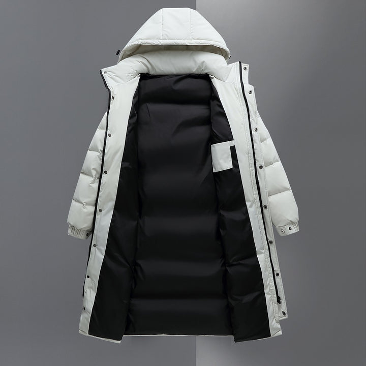 Long men's down coat, windproof, knee-length