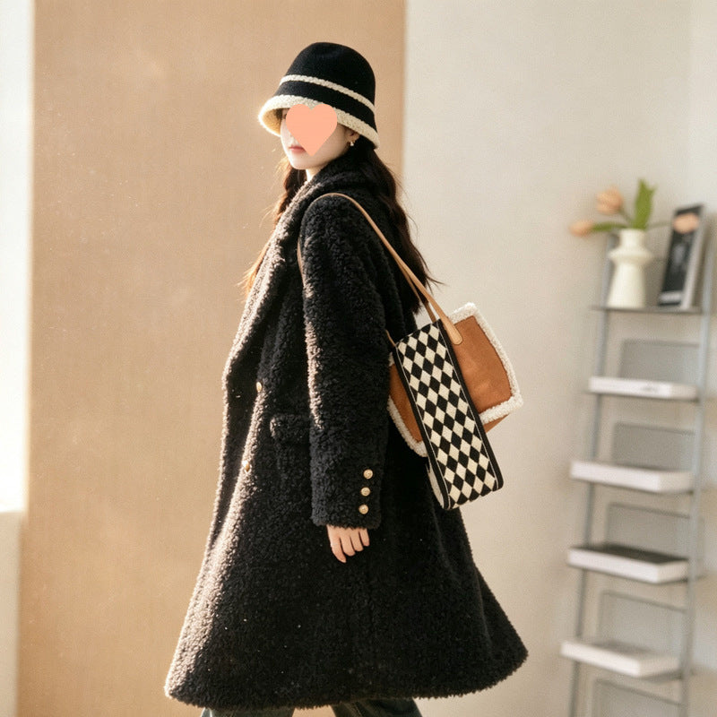 Lambswool coat, long, women's