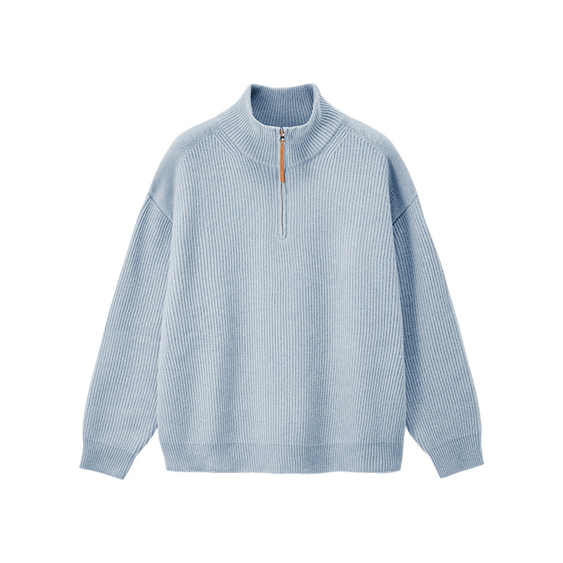 Men's knit pullover with half zipper