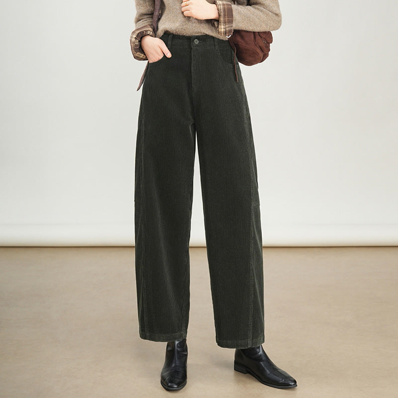 Women’s corduroy pants with a high waistband, straight-cut