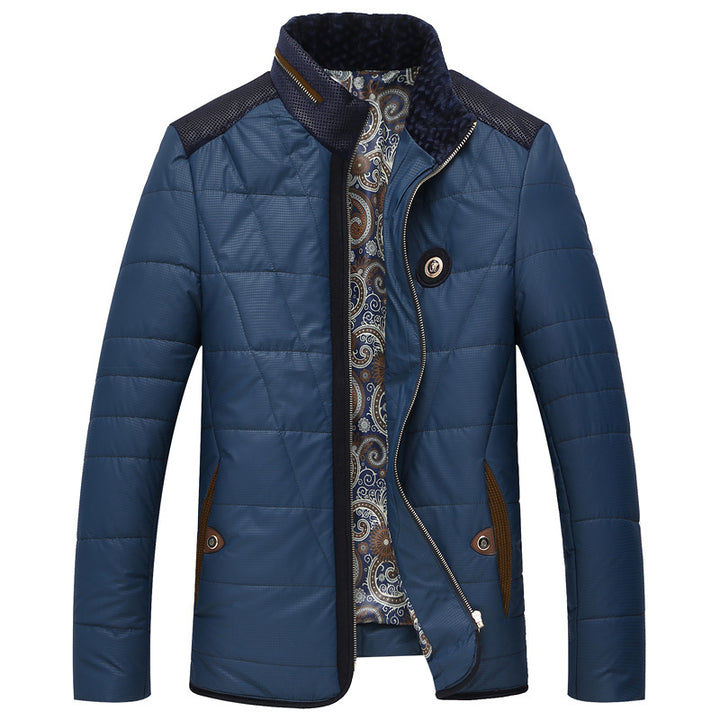 Men's quilted thermo quilted jacket with faux leather shoulder yoke and teddy collar Mune Fashion