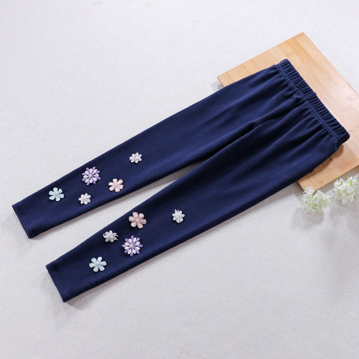 Girls leggings with floral applique design Mune Fashion