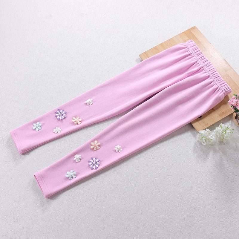 Girls leggings with floral applique design Mune Fashion