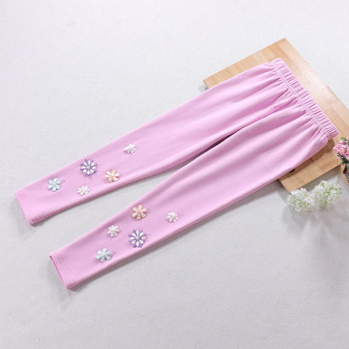 Girls leggings with floral applique design Mune Fashion