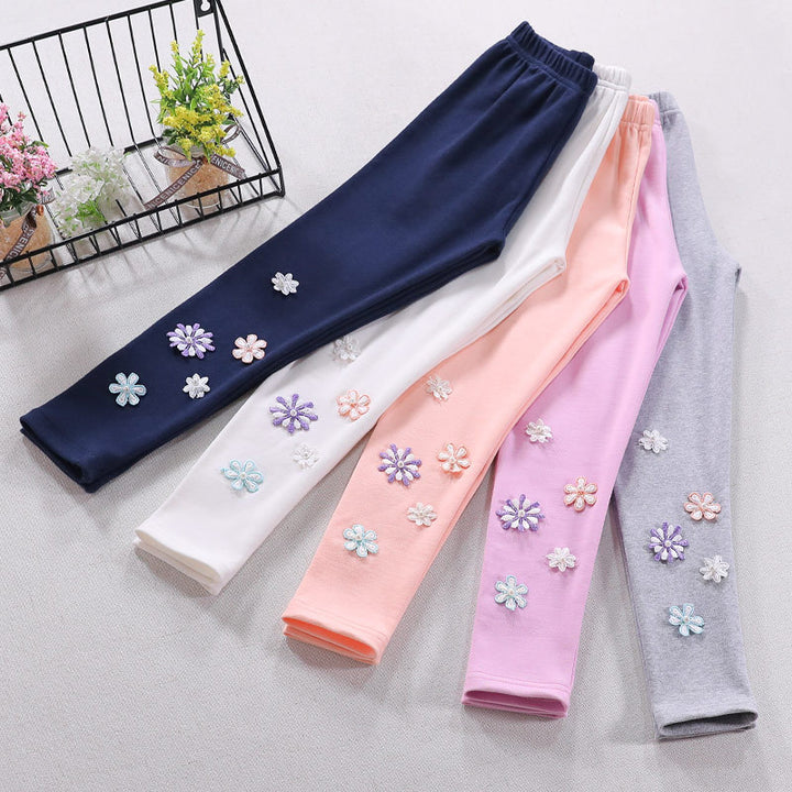 Girls leggings with floral applique design Mune Fashion