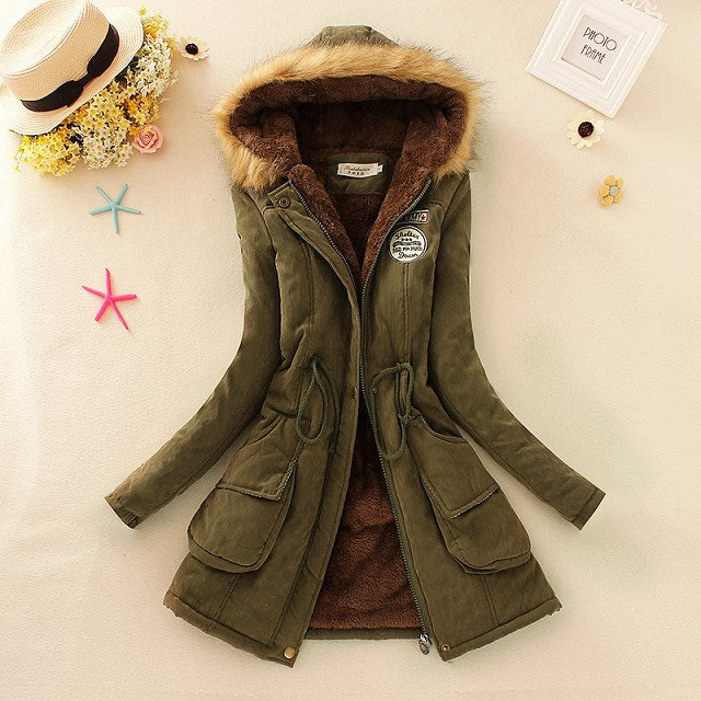 Women tailored hooded parka with teddy lining and faux fur trim Mune Fashion