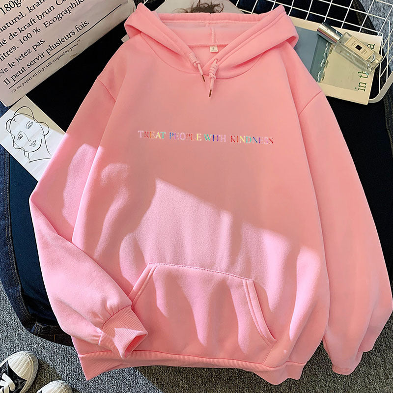 Women's casual oversized hoodie with holographic lettering, kangaroo pocket, and brushed fleece Mune Fashion