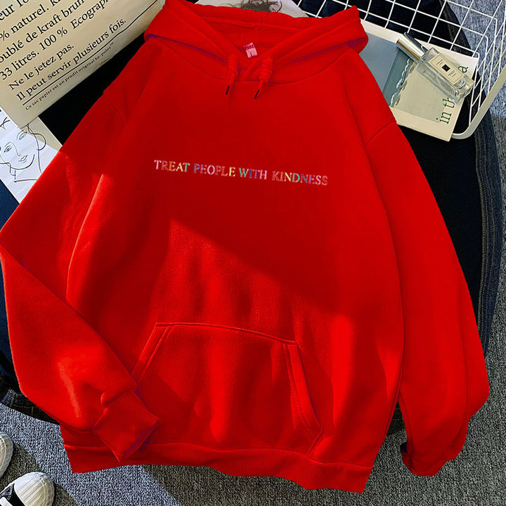 Women's casual oversized hoodie with holographic lettering, kangaroo pocket, and brushed fleece Mune Fashion
