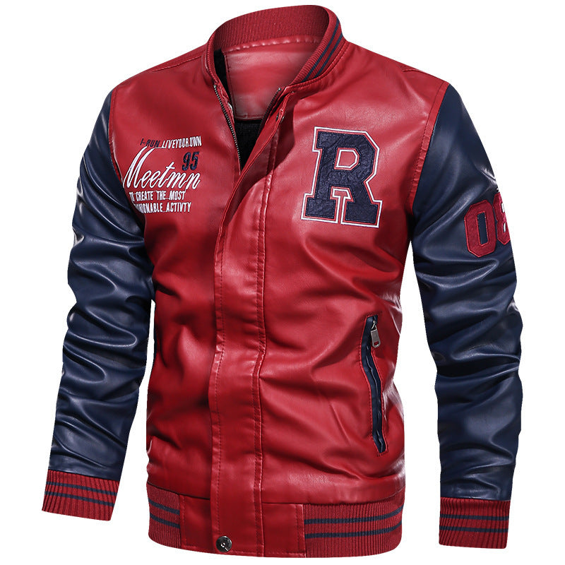 Men's Sporty Leather Jacket in College Style Mune Fashion