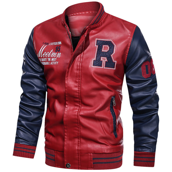 Men's Sporty Leather Jacket in College Style Mune Fashion