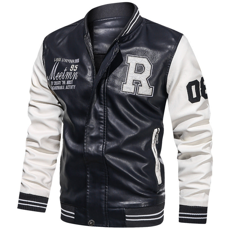 Men's Sporty Leather Jacket in College Style Mune Fashion
