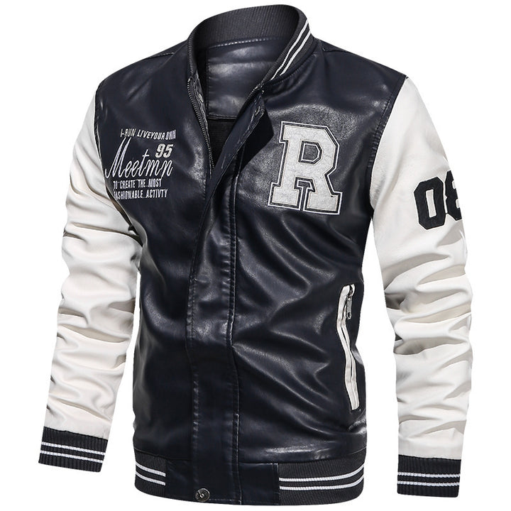 Men's Sporty Leather Jacket in College Style Mune Fashion