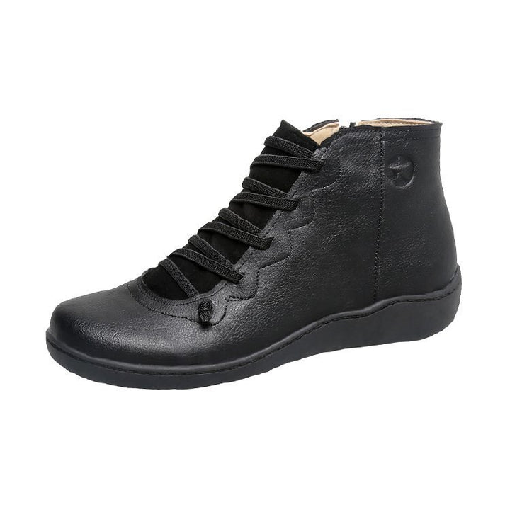 Women's ankle-high comfort ankle boots made of soft full-grain leather with elastic lacing and side zipper Mune Fashion