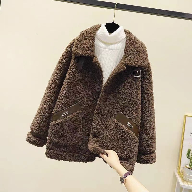 Lamb fleece imitation jacket for women, autumn and winter