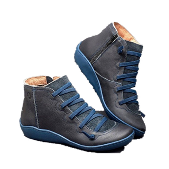 Women's ankle-high comfort ankle boots made of soft full-grain leather with elastic lacing and side zipper Mune Fashion