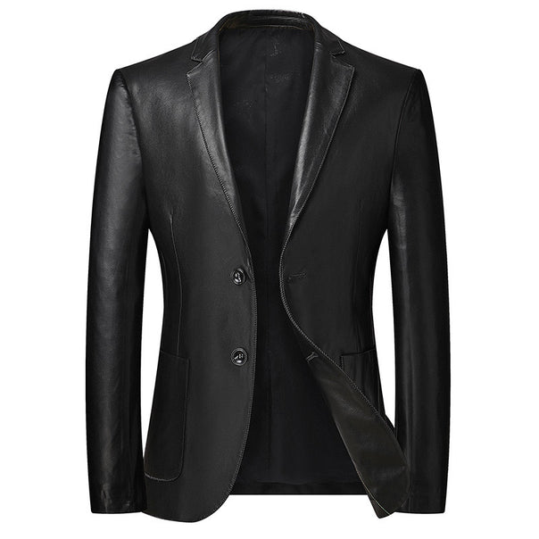 Men's Elegant Leather Blazer Jacket in Blazer Cut with Fine Smooth Leather Look Mune Fashion