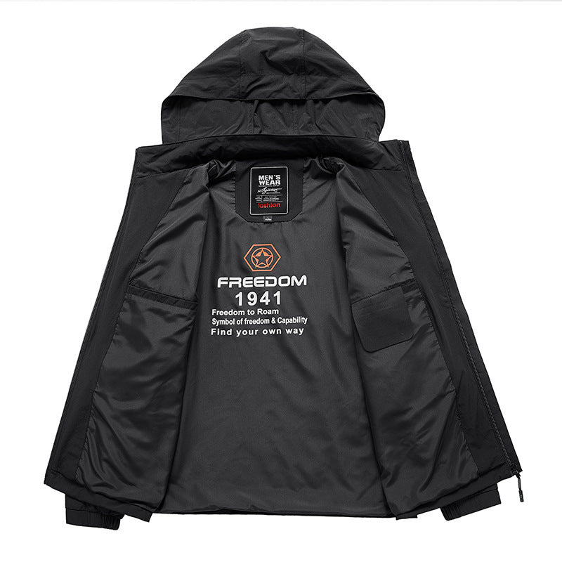 Men's Breathable Softshell Jacket with Adjustable Hood and Concealed Two-Way Zipper Mune Fashion