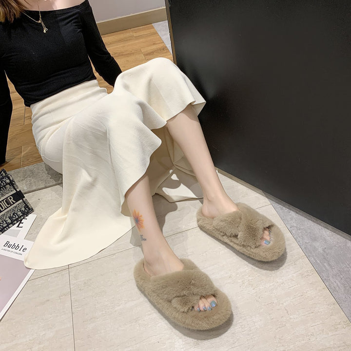 women's nan viscoelastic plush slippers with twisted strap and non-slip sole Mune Fashion