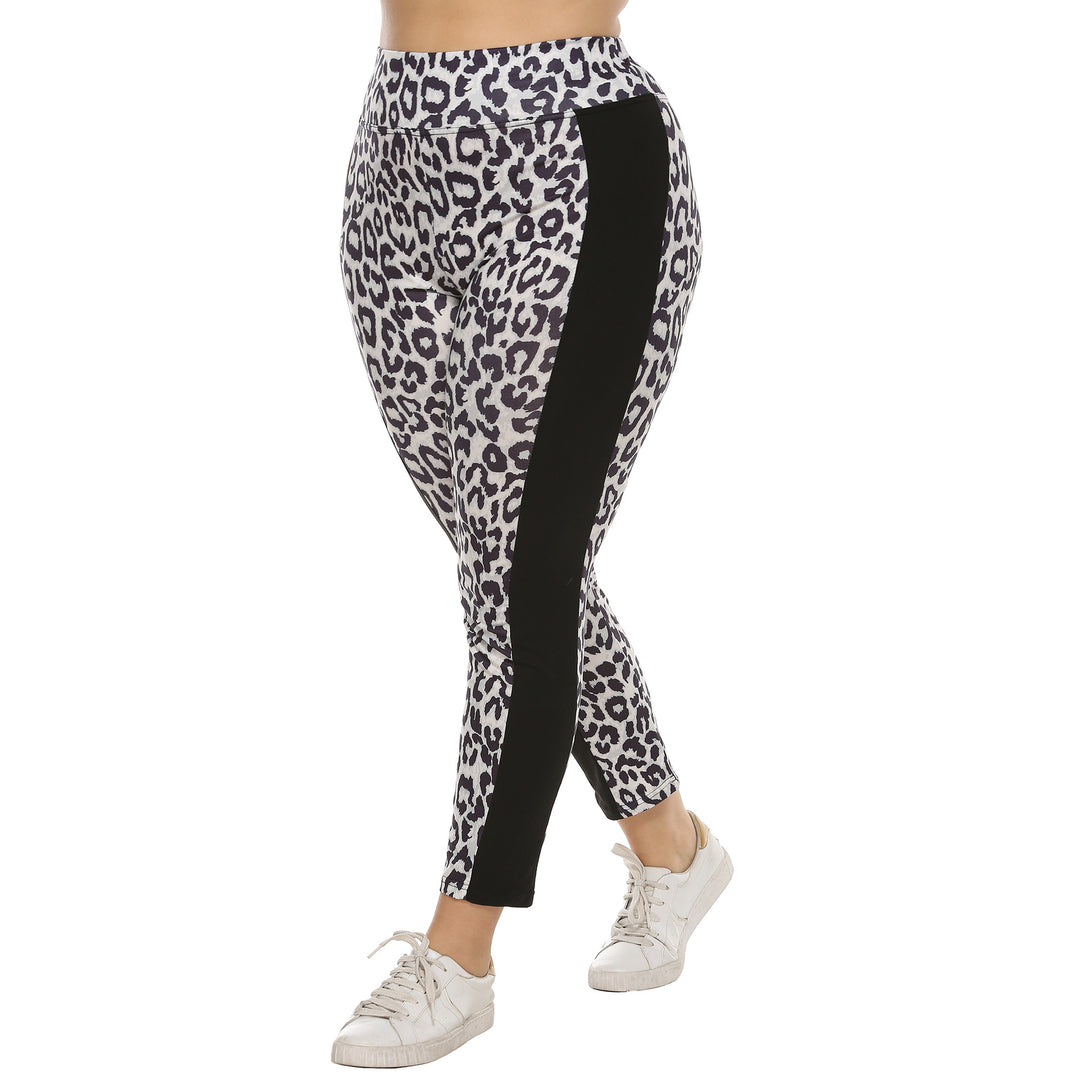 Women's fitted leggings with animal print and side contrast stripes Mune Fashion