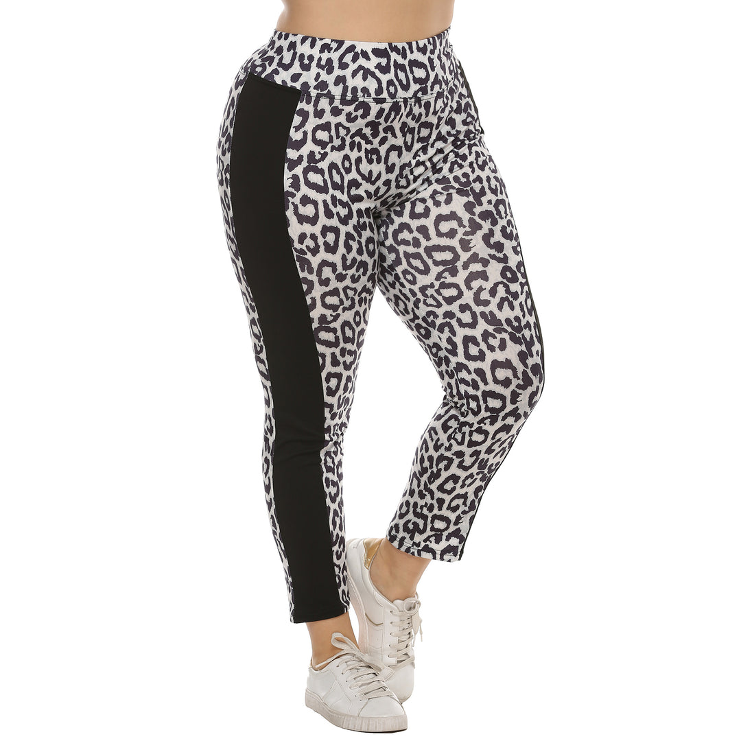 Women's fitted leggings with animal print and side contrast stripes Mune Fashion