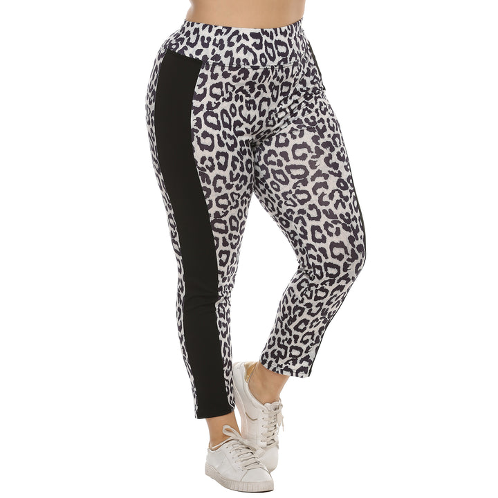 Women's fitted leggings with animal print and side contrast stripes Mune Fashion