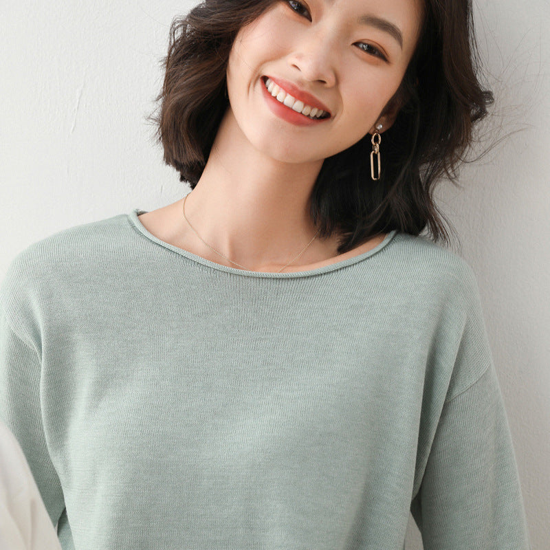 Women Casual Fine Knit V-Neck Sweater with Dropped Shoulders Mune Fashion