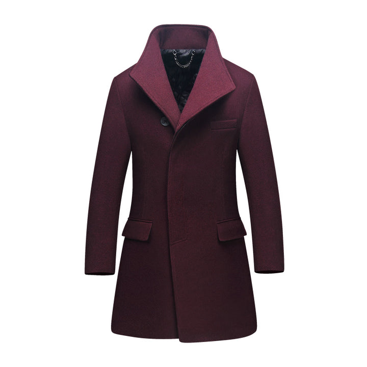 Men's Slim Wool Blend Overcoat with High Stand Collar and Quilted Thermal Lining Mune Fashion