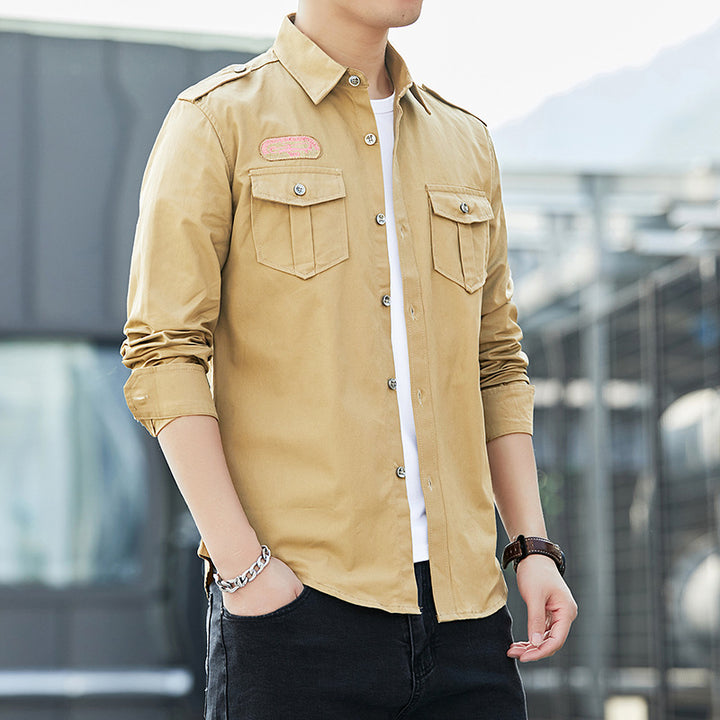 Men's Cotton Field Shirt in Military Style with Shoulder Epaulettes and Chest Flap Pockets Mune Fashion