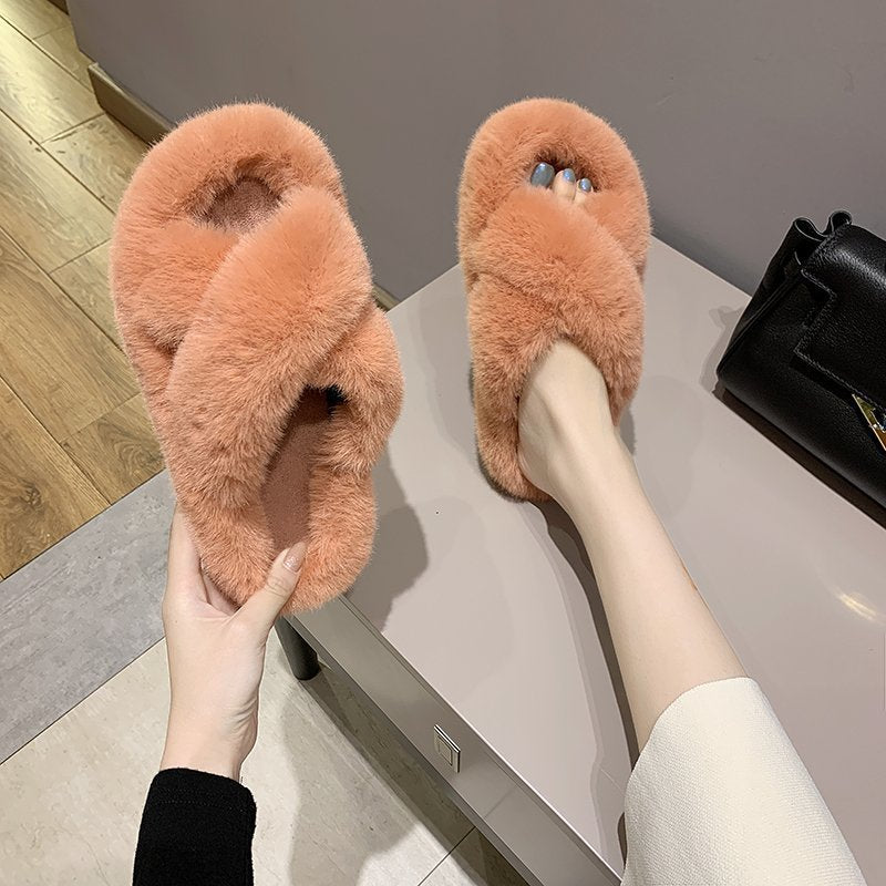 women's nan viscoelastic plush slippers with twisted strap and non-slip sole Mune Fashion