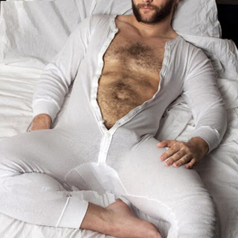 Unisex one-piece long sleeve pajama with continuous button placket and elastic cuffs Mune Fashion