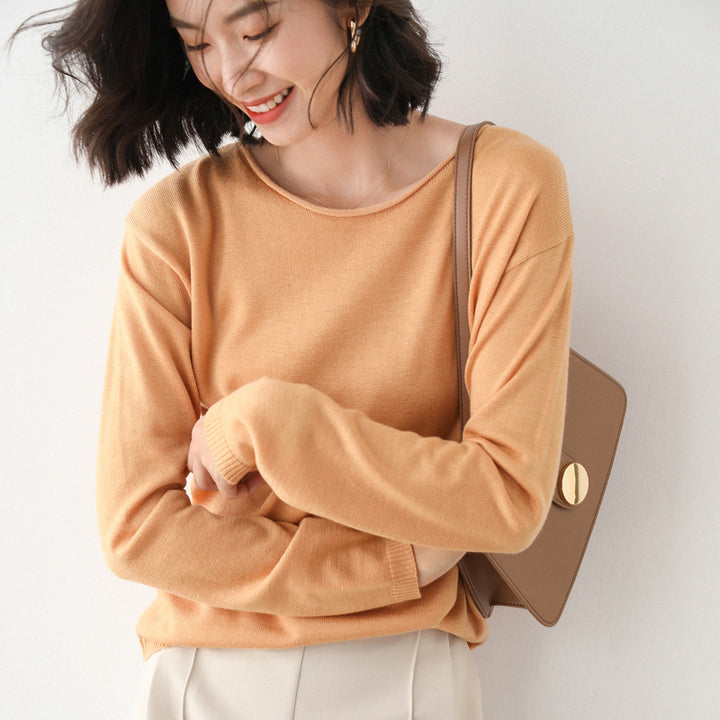 Women Casual Fine Knit V-Neck Sweater with Dropped Shoulders Mune Fashion