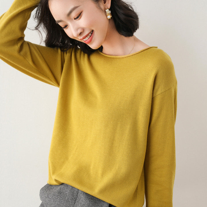 Women Casual Fine Knit V-Neck Sweater with Dropped Shoulders Mune Fashion