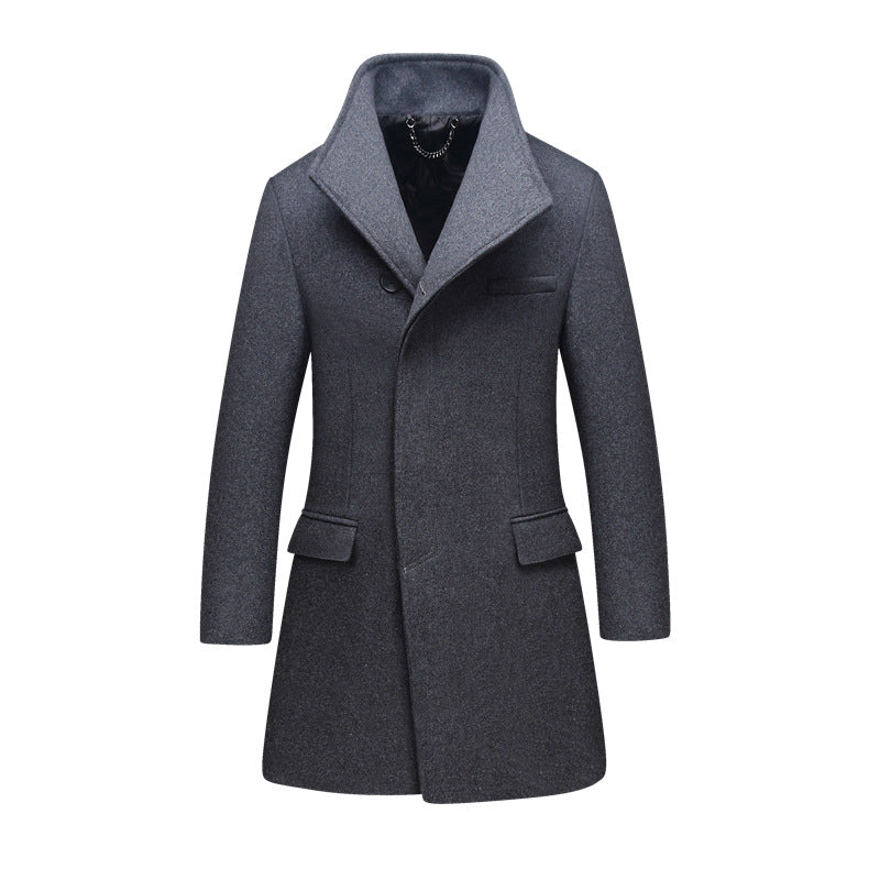 Men's Slim Wool Blend Overcoat with High Stand Collar and Quilted Thermal Lining Mune Fashion
