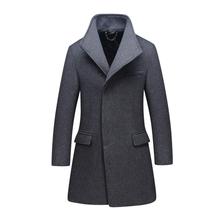 Men's Slim Wool Blend Overcoat with High Stand Collar and Quilted Thermal Lining Mune Fashion