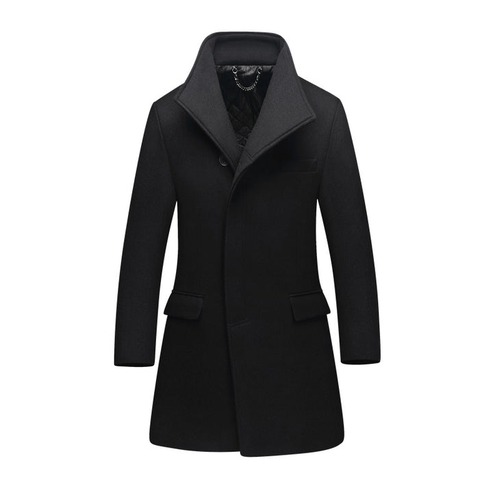 Men's Slim Wool Blend Overcoat with High Stand Collar and Quilted Thermal Lining Mune Fashion